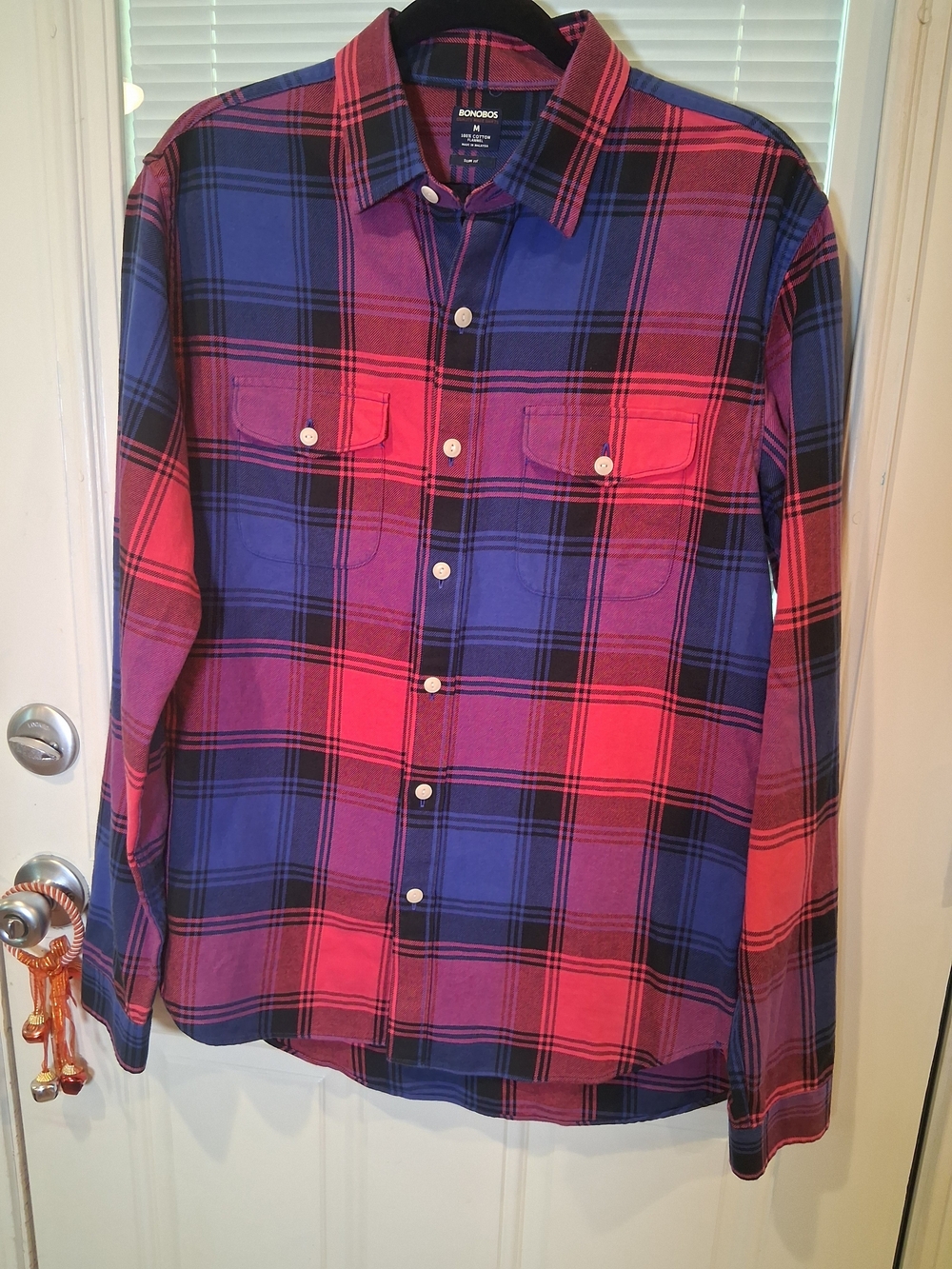 sku35 Bonobos Blue and Red Plaid Long-Sleeve Button-Down Cotton Flannel